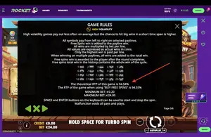 The Dog House Dog or Alive RTP 94.54% at Casino Rocket — game rules screen