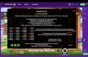 The Dog House Multihold RTP 94.10% at Casino Rocket — game rules screen