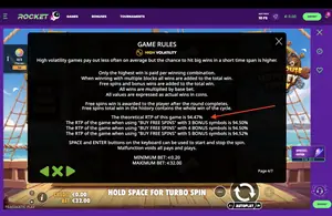 The Dog House Muttley Crew RTP 94.47% at Casino Rocket — game rules screen