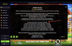 The Dog House Megaways 1000 RTP 95.50% at Drakaris — game rules screen
