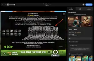 The Big Dog House RTP 94.48% at Mr Punter — game rules screen