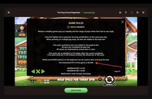 The Dog House Megaways RTP 94.55% at Ritzo — game rules screen