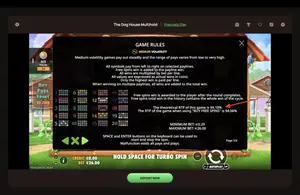 The Dog House Multihold RTP 94.10% at Ritzo — game rules screen