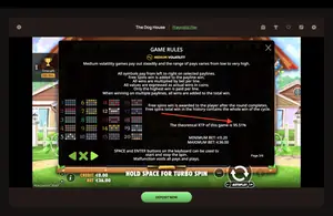 The Dog House RTP 95.51% at Ritzo — game rules screen