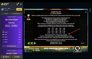 The Dog House Royal Hunt RTP 94.52% at RocketPlay — game rules screen
