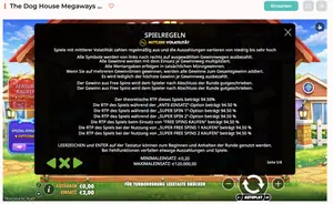 The Dog House Megaways 1000 RTP 94.50% at Spininio — game rules screen