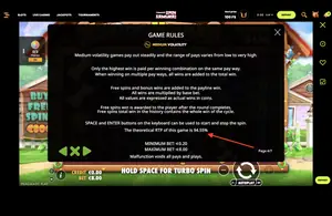 The Dog House Megaways RTP 94.55% at Spin Samurai — game rules screen