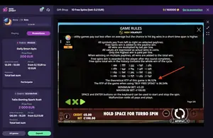The Dog House Dog or Alive RTP 96.52% at WinSpirit — game rules screen