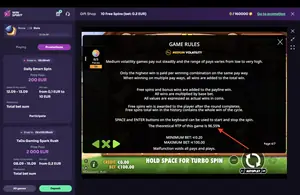 The Dog House Megaways RTP 96.55% at WinSpirit — game rules screen